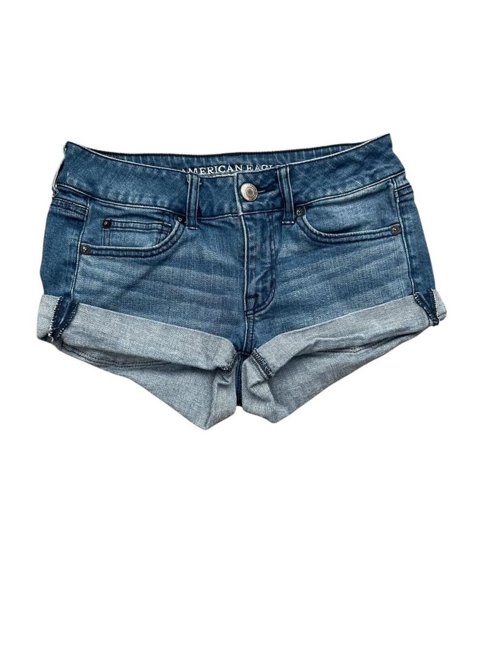 American Eagle Stretch Shortie Cuffed Denim Shorts Size 4 Festival Beach 2015